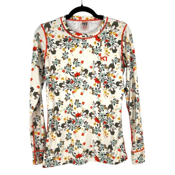 Kari Traa Floral Base Layer Long Sleeve Womens Top Cream Multicolor Size Medium - Picture 1 of 11